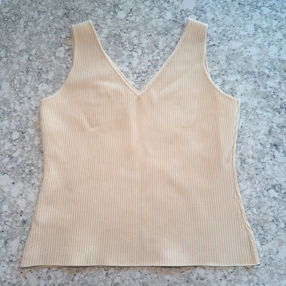 Bailey 44 Womens Ribbed V-Neck Tank Top Cream Size Large NWT minimalist stretch - Picture 6 of 8